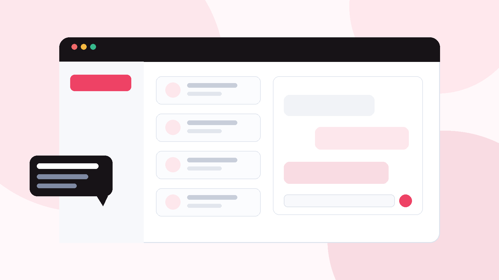 Abstract illustration of a website conversation flowing into a shared team inbox